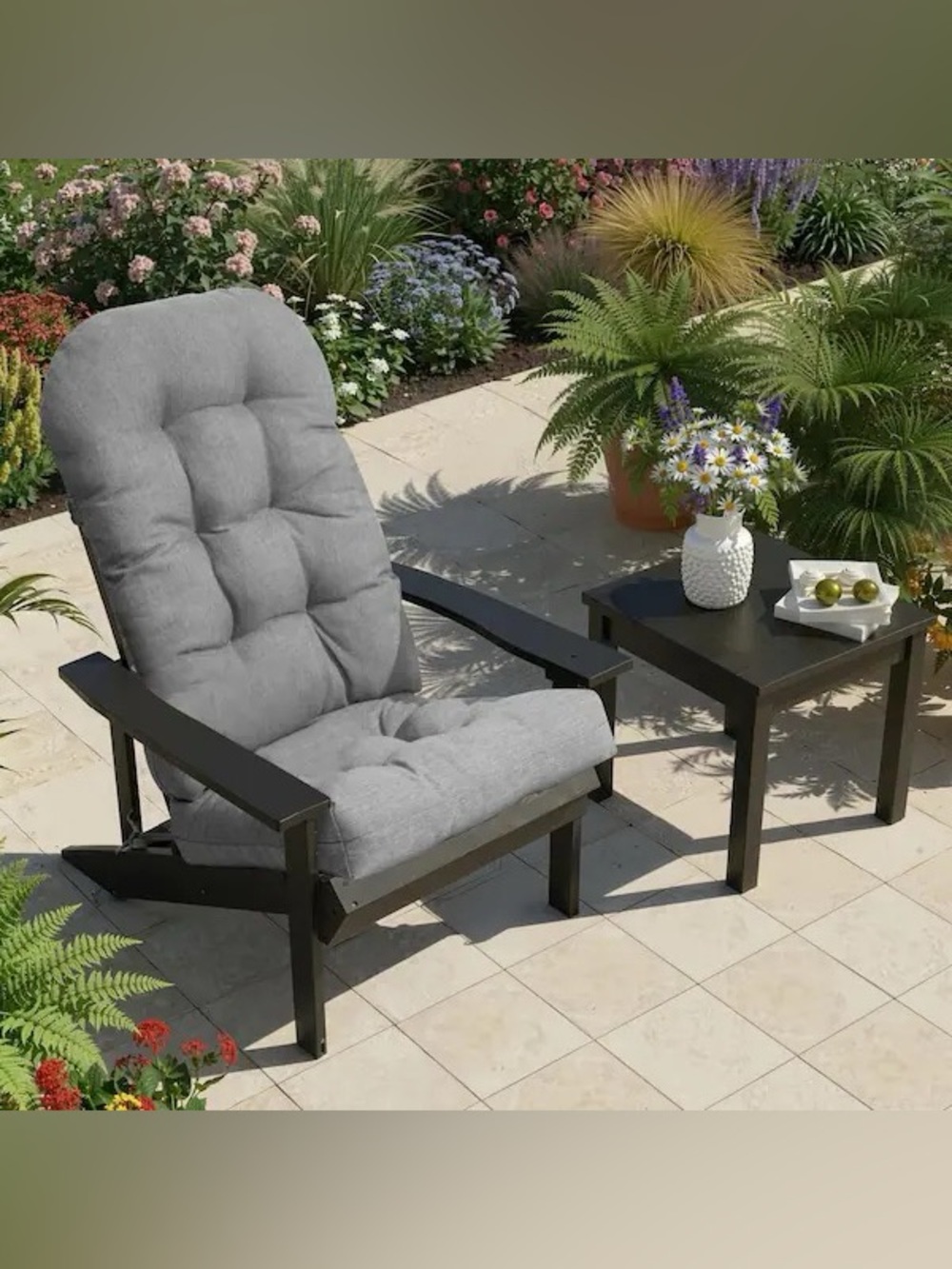 SET OF TWO LIGHT GREY OUTDOOR CHAIR CUSHIONS- 20x50" THICK ANTISLIP CUSHION ONLY